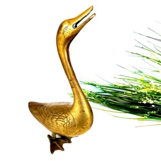 Vintage Solid Brass Goose Swan Duck Mail Holder Taiwan Man Cave Camp Office 9 "