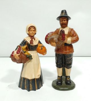 Vintage 9.  5 " Pilgrim Figurines Fall Harvest Thanksgiving Mr And Mrs