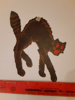 Old Vintage Halloween Cardboard Diecut Die Cut Out Scared Cat Dennison 1920 - 30s