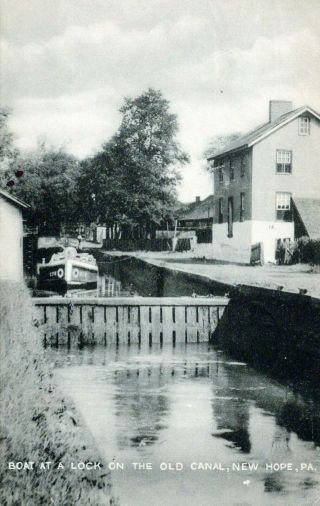 Hope,  Pennsylvania,  Old Canal,  Boat In Canal,  Residential,  Pm 1947.  Colotype