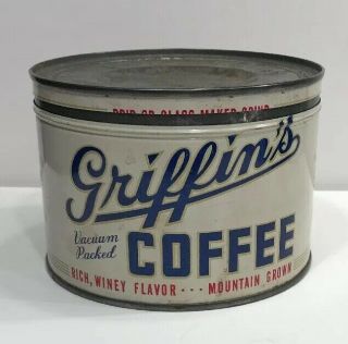 Griffin’s Coffee Tin Muskogee Oklahoma One Lb Keywind Can With Lid