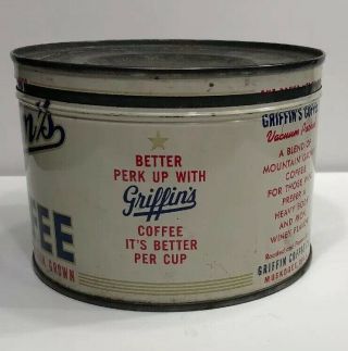 Griffin’s Coffee Tin Muskogee Oklahoma One Lb Keywind Can With Lid 2