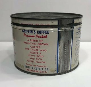 Griffin’s Coffee Tin Muskogee Oklahoma One Lb Keywind Can With Lid 3