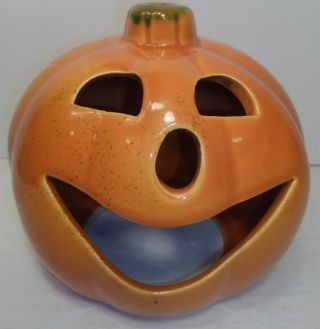 Vtg.  Upco Usa Ceramic Orange Jack - O - Lantern Pumpkin Halloween 6 " By 7 "