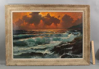 Antique Alexander Dzigurski California Western Luminist Sunset Seascape Painting