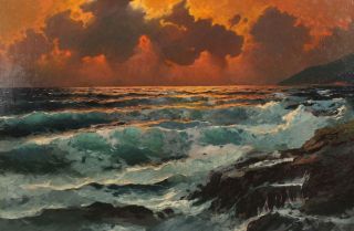 Antique ALEXANDER DZIGURSKI California Western Luminist Sunset Seascape Painting 3