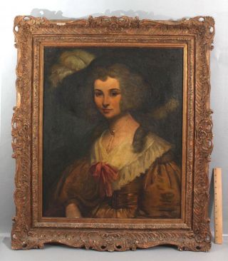 Large 18thc Antique European Portrait Oil Painting,  Aristocrat Woman & Bonnet
