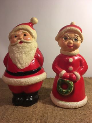 Vintage Union Products Santa Claus And Mrs.  Claus Blow Molds