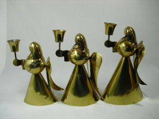 Vintage Set Of 3 Brass & Copper Metal Angel Taper Candle Holder Figurines