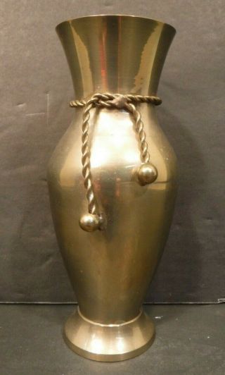 Vintage Collectible Miniature Brass Vase W/ Brass Rope Around Neck Decor India
