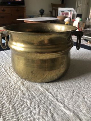Vintage Small Brass Planter Bowl With Handles 4 - 1/2” Dia X 4 - 1 - 2”