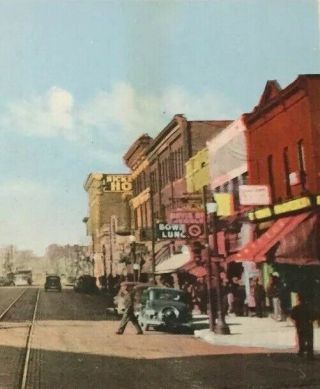 Postcard Elm Street,  Cars,  Stores Sudbury Ontario Canada Hand Tinted Vintage P39