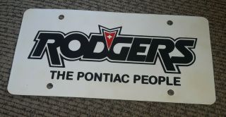 Rodgers The Pontiac People Promo Dealer License Plate Chicago Illinois Vtg Old