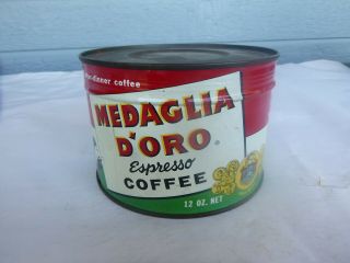 vintage Medaglia D ' Oro Espresso Coffee 12 oz keywind full tin can Schonbrunn NJ 3