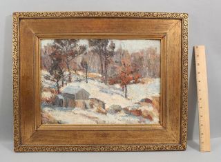 Antique Artist Signed American Impressionist Winter Snow Landscape Oil Painting
