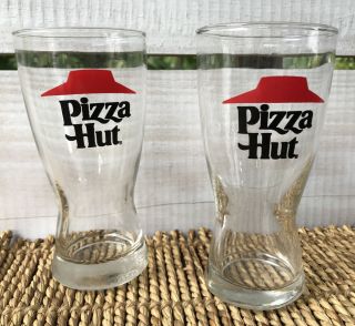 Pair Vintage Pizza Hut Red Roof Beer Glasses Restaurant Advertising Souvenirs