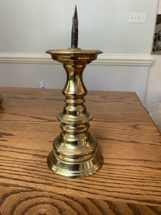 Virginia Metalcrafters Brass Candlestick Candle Holder Spike Pricket 10 " / 7.  5 "