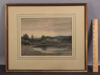 19thc Antique James Henry Moser American Country Landscape Watercolor Painting