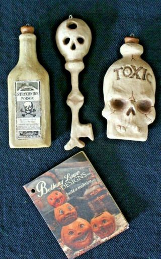 Bethany Lowe Halloween Skeletal Apothecary Bottle & Bones Ornaments - - Set Of 3