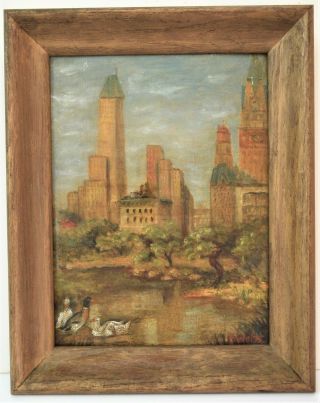 F Weiss Signed Antique Oil Painting On Canvas Panel Central Park Ny
