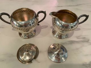 Vintage Sheridan Silver On Copper Creamer & Lidded Sugar Bowl