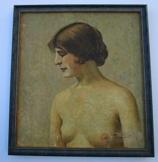 Popoff Antique Art Deco Female Woman Nude Painting Signed 1920 