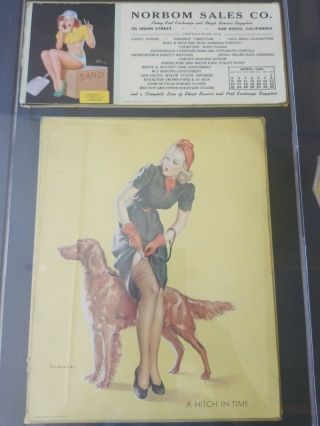 Vintage Wwii Military Pin Up Girls Sign Norbom Sales (army Post Exchange) Framed