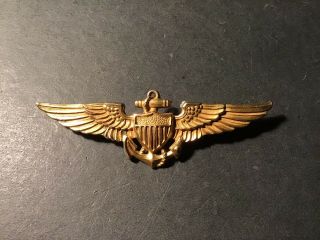 Ww2 U.  S.  Navy/marine Corps Pilots Gold Wings.  Pin Back.  Hilborn - Hamburger.  Gc.