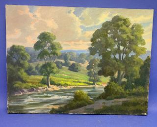 George Holloway Oil On Canvas White Mountains Summer Trees & River 18x24 A27