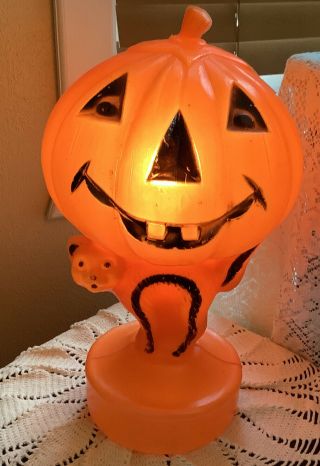 Vintage Halloween Blow Mold Light Up Plastic Jol Black Cat Pumpkin