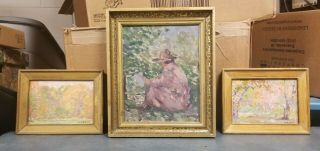 Set Of 3 Old Pennsylvania Impressionist Landscape Oil Paintings Walter E.  Baum