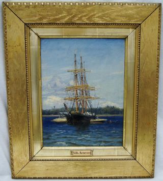 Wilhelm Arnesen " Set Sail " Seascape Oil On Canvas Painting Signed B3124