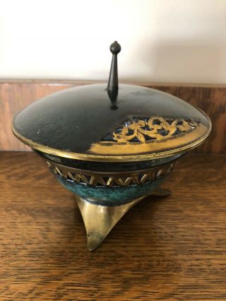 Vintage Oppenheim Brass Bowl / Dish With Lid,  Green