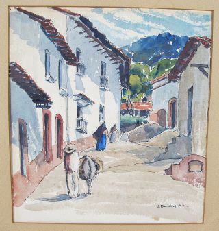 Orig Juana Dominguez Canadian/mexican Artist Watercolor Painting The Village Yqz