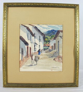 ORIG Juana Dominguez Canadian/Mexican Artist Watercolor Painting The Village yqz 3