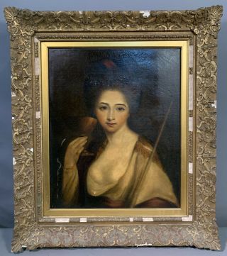 Lg Antique 19thc Semi Nude Lady & Wine Chalice Old Portrait Painting Frame