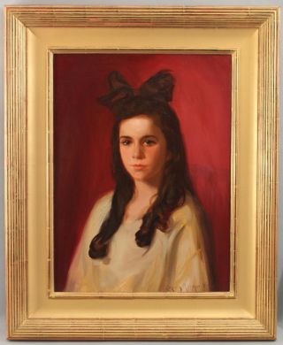 Susan Ricker Knox American Portrait Oil Painting Young Girl & Bow