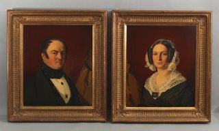19thc French Empire Antique Charles Bennert Portrait Oil Paintings Husband Wife