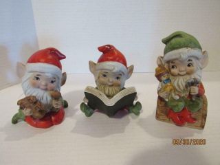 Wonderful Set Of 3 Vintage Homco Christmas Elves Elf Home Interiors 5206