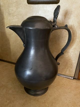 Pewter Pear Creamer Coffee Pitcher With Hinged Lid About 9” Vintage