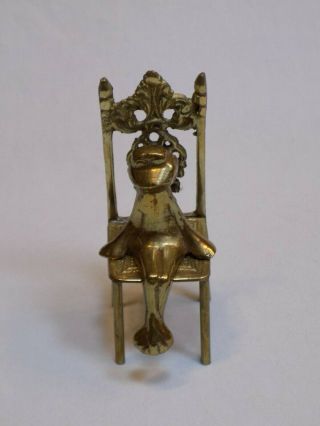 Brass Frog Sitting On A Chair Throne Prince Decorative Figure Statue Figurine