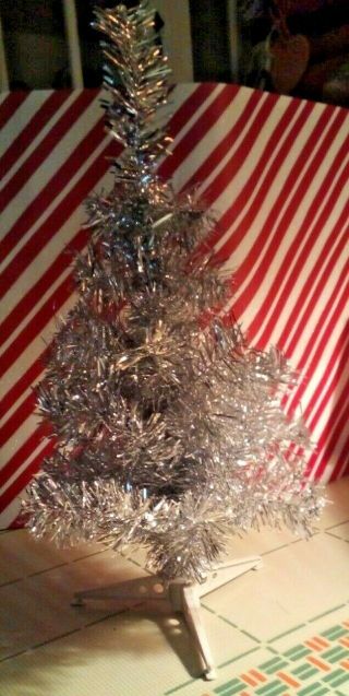 Vintage Aluminum Silver Christmas Tree - Measures About 16 " Tall W/ Base
