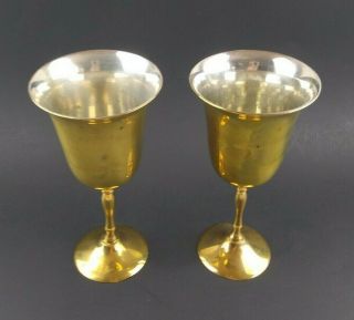 Set Of 2 Vintage Brass Wine Goblets Glasses Made In India