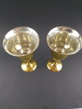 Set of 2 Vintage Brass Wine Goblets Glasses Made In India 2