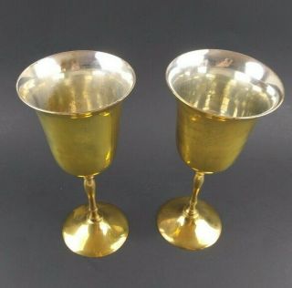 Set of 2 Vintage Brass Wine Goblets Glasses Made In India 3