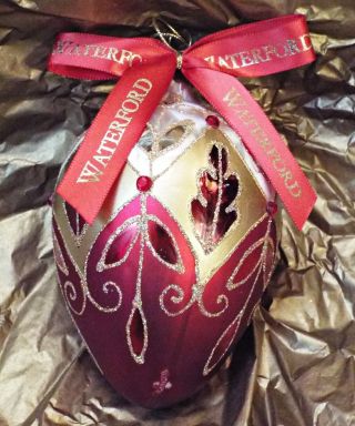 Waterford Holiday Heirlooms - Red & White Egg Ornament -