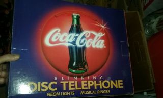 Collectible Vintage Coca - Cola Blinking Disc Telephone Neon Lights Musical Ringer