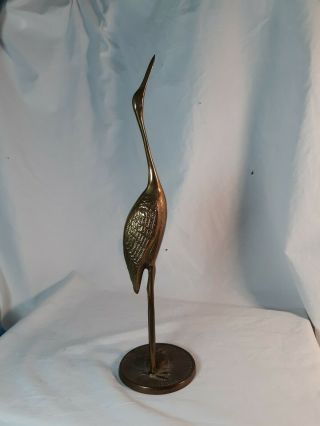 Vintage Brass Crane 12 " Tall Statue Or Ring Holder.