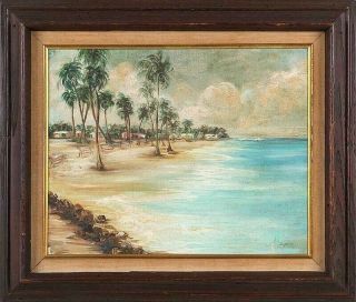 Miguel Pou Becerra Attrb.  (1880 - 1968) Puerto Rican Artist O/c Of Arroyo Beach Pr