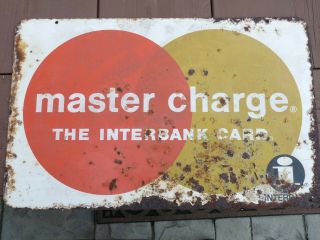 Vintage Master Charge Interbank Card Credit Card Advertising Metal Sign 2 Sided